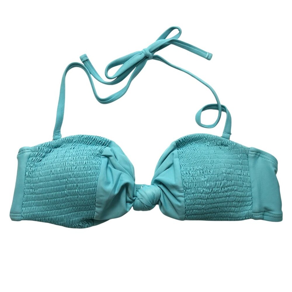 Mae Womens Bikini Top Knot Center Smocked Bandeau Blue Size XS